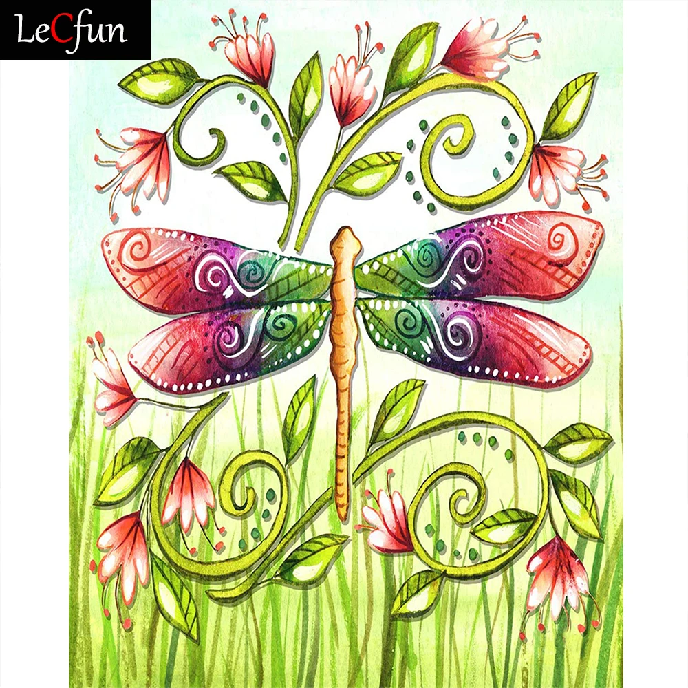 

Наборы для алмазной живописи LeCfun, цветы, стрекоза, полностью круглые/Квадратные бусины, блестящие стразы, алмазная вышивка, мозаичный Декор