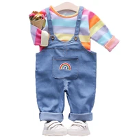 autumn baby girl clothes set newborn suit kids cute rainbow long sleeve topoveralls 2pcs toddler sports costume kids tracksuits