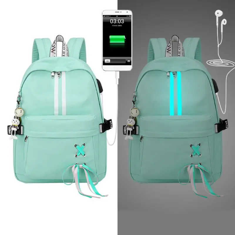 

Fashion Anti Theft Reflective Women Backpack USB Charge Earphone Hole School Bags Girls Travel Laptop Bagpack Bookbags 20CA
