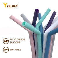 ydeapi 4 pcs reusable food grade silicone straws bent drinking straw with cleaning brush set party bar accessory