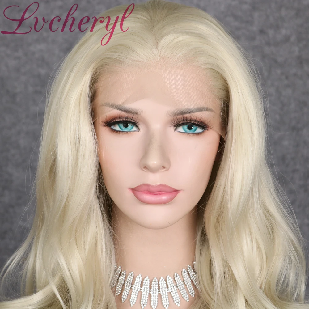 Lvcheryl синтетические кружевные передние парики Платиновые светлые короткие