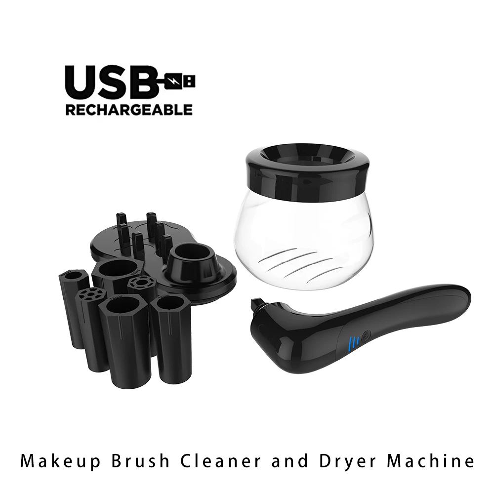 usb black set Электрическая щетка для макияжа, очиститель, сушилка, набор, очиститель кистей для макияжа и высыхания за считанные секунды, защита щетины, кисти для макияжа, инструмент для мытья - Handle Color: usb black set