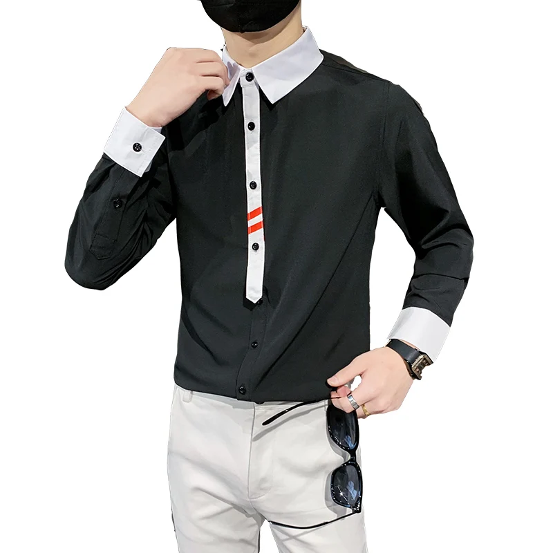 2021 Autumn Korean Slim Men's Shirt Fashion Long Sleeve Casual Shirt Streetwear Social Nightclub Men Clothing Party Uniform Tops