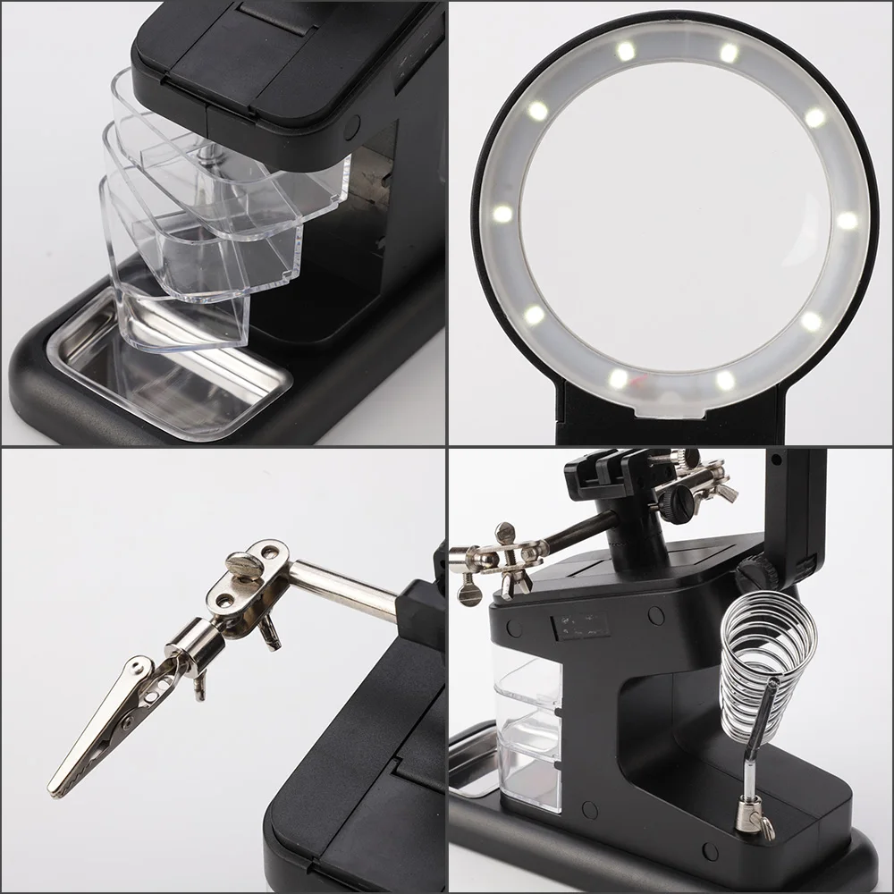 

Magnifying Glass Soldering Iron With LED Light Storage Box 3X 4.5X 25X Helping Hand Rework Station Repair Welding Tools