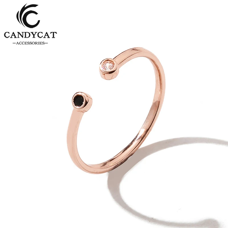 

Romantic Black White Cubic Zirconia Ring For Women Men Simple Exquisite Adjustable Wedding Engagement Rings Bague Femme Jewelry