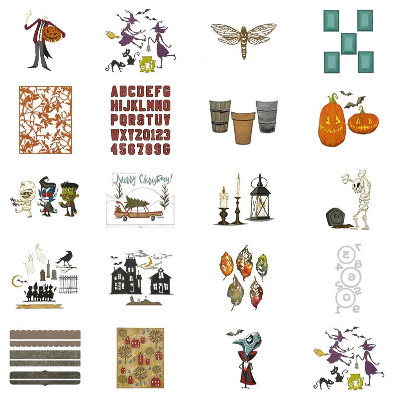 Пресс-формы на Хэллоуин, новинка 2021, трюки, Призрачный город, многослойная плитка, сельская местность, металлические высечки для «сделай сам», скрапбукинг, изготовление открыток 08
