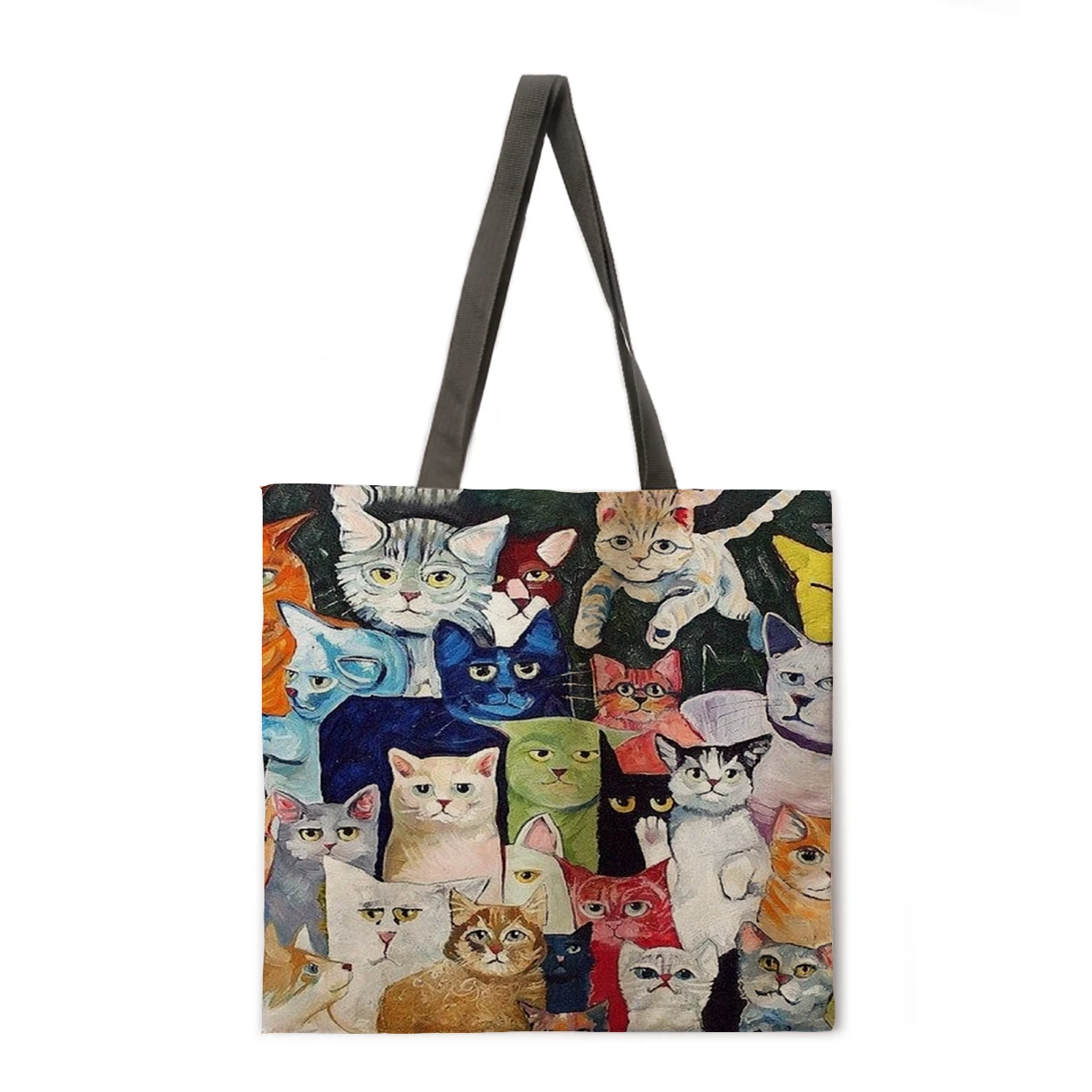 

Cat Combination Linen Printed Shopping Bag Ladies Backpack Foldable Shopping Bag Beach Tote Bag Handbag