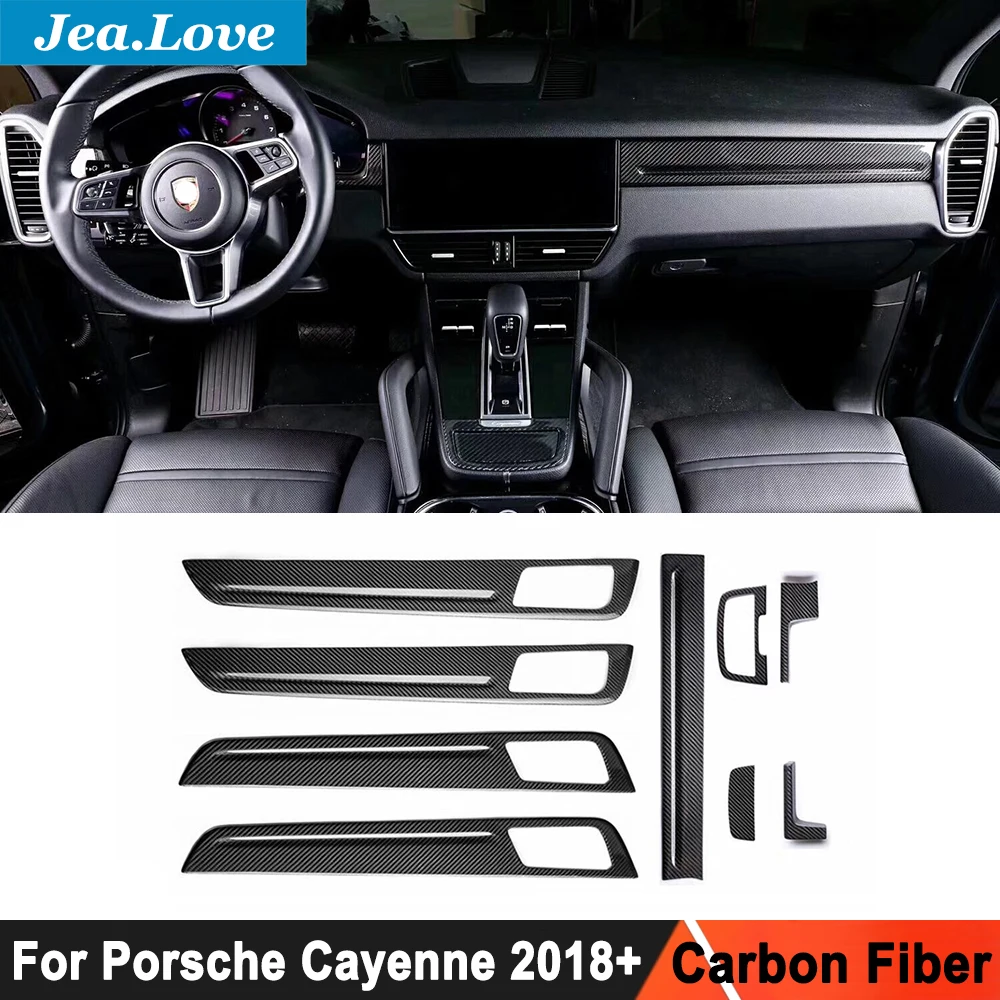 

9 PCS/SET Real Carbon Fiber Car Strip Interior Mouldings Patch Decorations For Porsche Cayenne 2018 to Now Styling