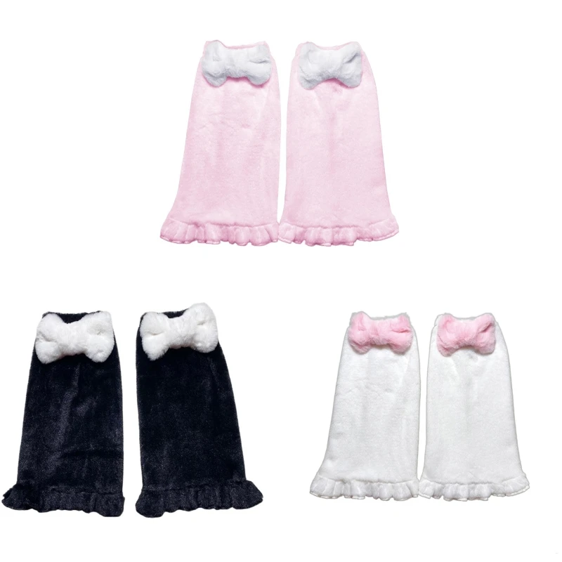 

Women Winter Warm Plush Leg Warmers Harajuku Lolita Sweet Bowknot Ruffled Hem Boots Foot Cover Velvet Knee High Socks