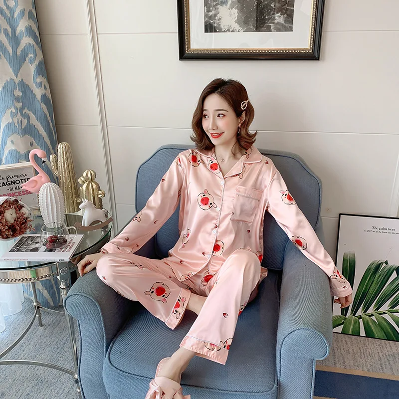 

Women Pajamas Set Cute Silk Girl Sleepwear Pijama Long Pyjamas For Women Suit Female mujer Clothing Set 2020 Nightwear