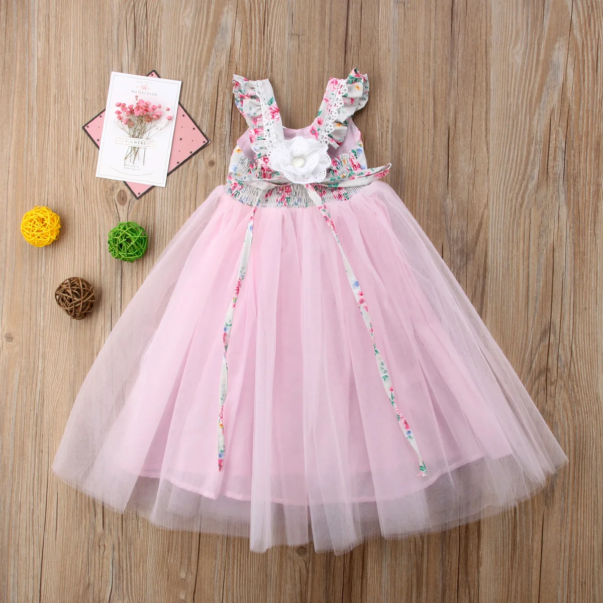 Kids Baby Girls Princess Dress Floral Lace Up Mesh Ball Gown Party Wedding Birthday Tulle Tutu Dresses Long Maxi 1-7Y | Детская одежда