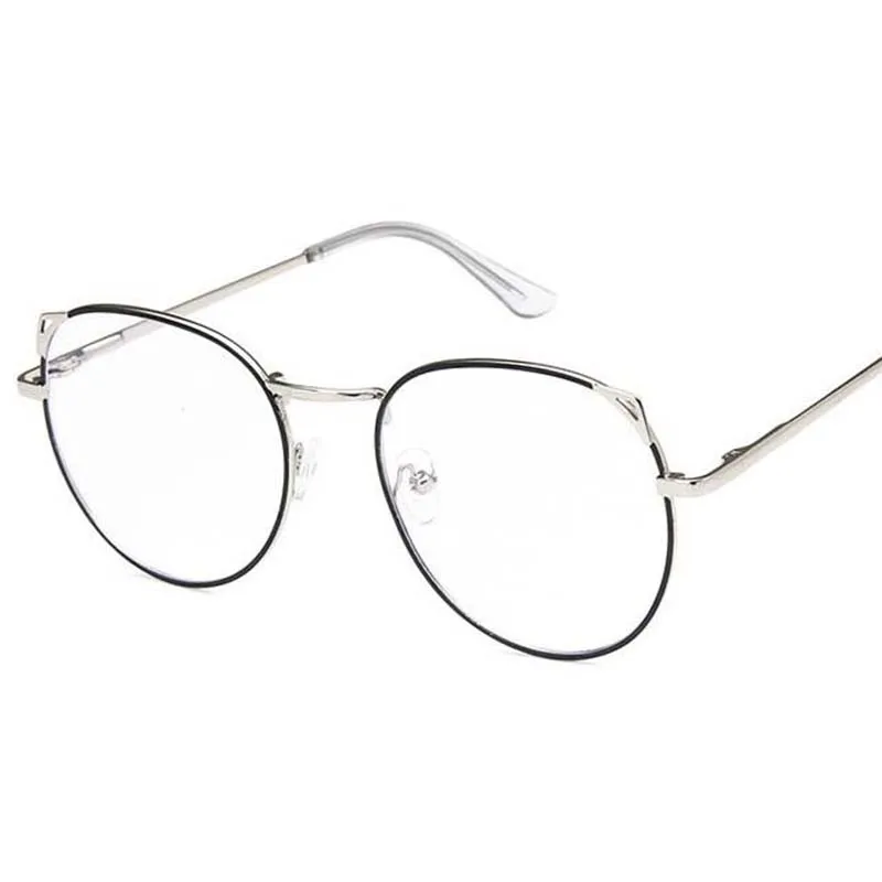black silver frame Металлические кошачьи уши, близорукость, очки для женщин и мужчин, круглые близорукие, прозрачные очки-1-1,5-2-2,5-3-3,5-4-4,5-5-6 - Цвет оправы: black silver frame