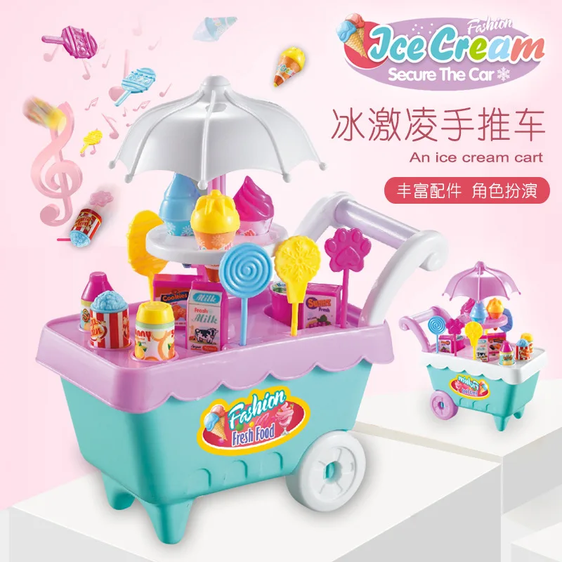 Simulation Small Ice Cream Carts Girl Mini Candy Cart Shop pretend play Supermarket Children's Toys Playing Home
