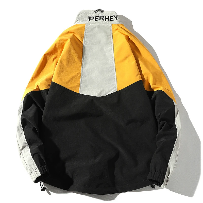 Мужская куртка в стиле хип-хоп винтажная Лоскутная Харадзюку с цветными блоками