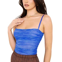 women polyester casual close fitting camisole printed pattern boat neck sleeveless crop tops brown blue