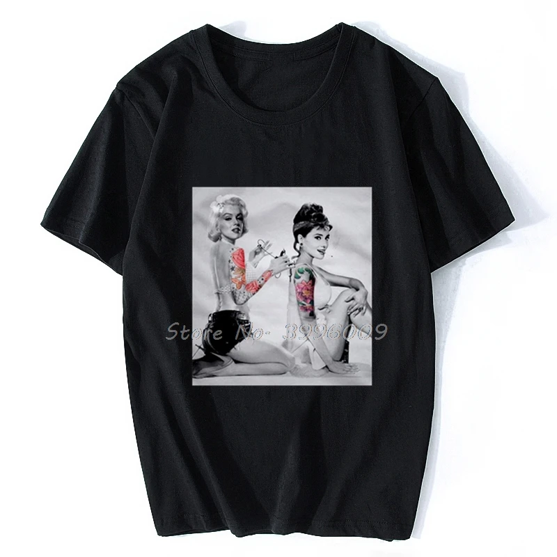 

Audrey Hepburn Marilyn Monroe Tattoo Ink Inked T Shirt Top Vest Men Cotton T Shirt Hip Hop Tees Tops Tshirt Harajuku Streetwear
