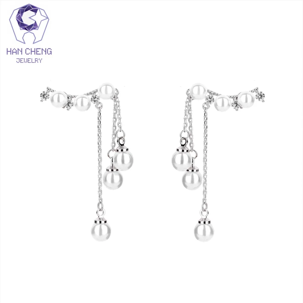 Женские Висячие серьги HanCheng медные подвески с жемчугом и цирконием Ювелирное