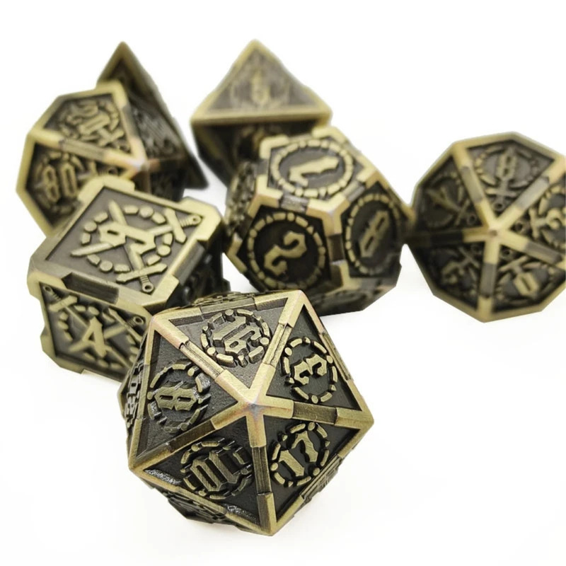 

Y1UC New Design Metal Dice Set Board Game RPG 7pcs D4 D6 D8 D10 D% D12 D20 Set Polyhedral