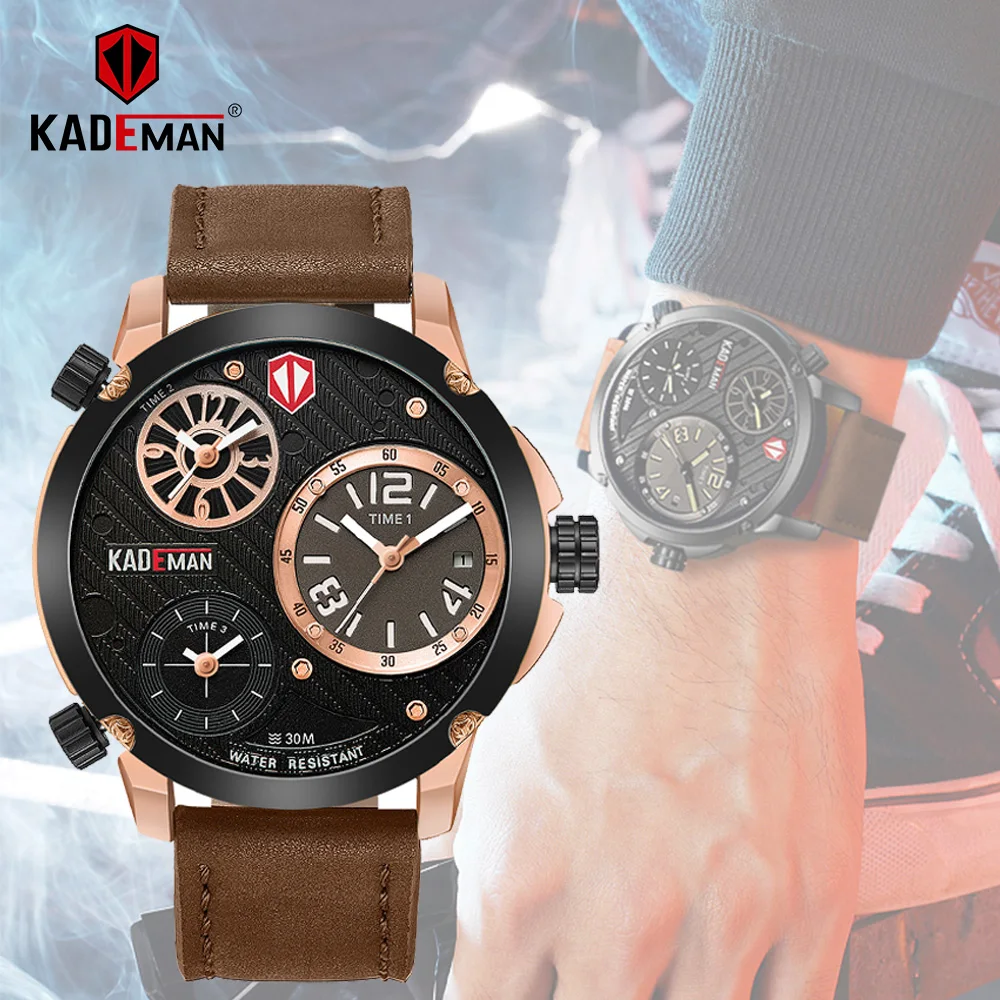 

KADEMAN Men Watches Classic Aesthetic Design Watch Sport 3ATM Waterproof Leather Wristwatch Male Quartz Relogio Masculino Clock