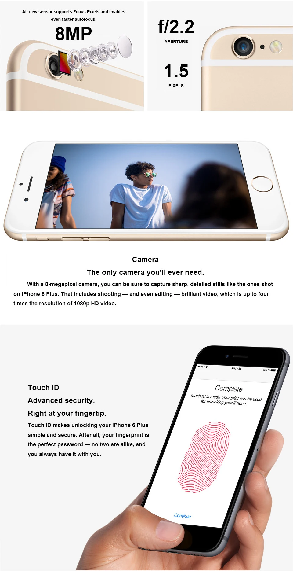 Используется разблокированный Apple iphone 6 Plus 5," 16 Гб/64 Гб/128 ГБ двухъядерный IOS iphone 6plus 8MP камера 4G LTE