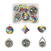 12pcs alloy enamel autism awareness jigsaw puzzle pendants teardrop charm for bracelet necklace diy craft jewelry making