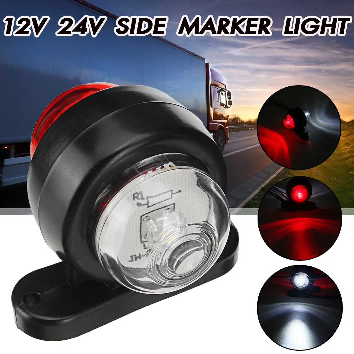 

10-30V Car Truck LED Side Marker Light Double Lamp White Red For Trailer Lorry Caravan RV Van