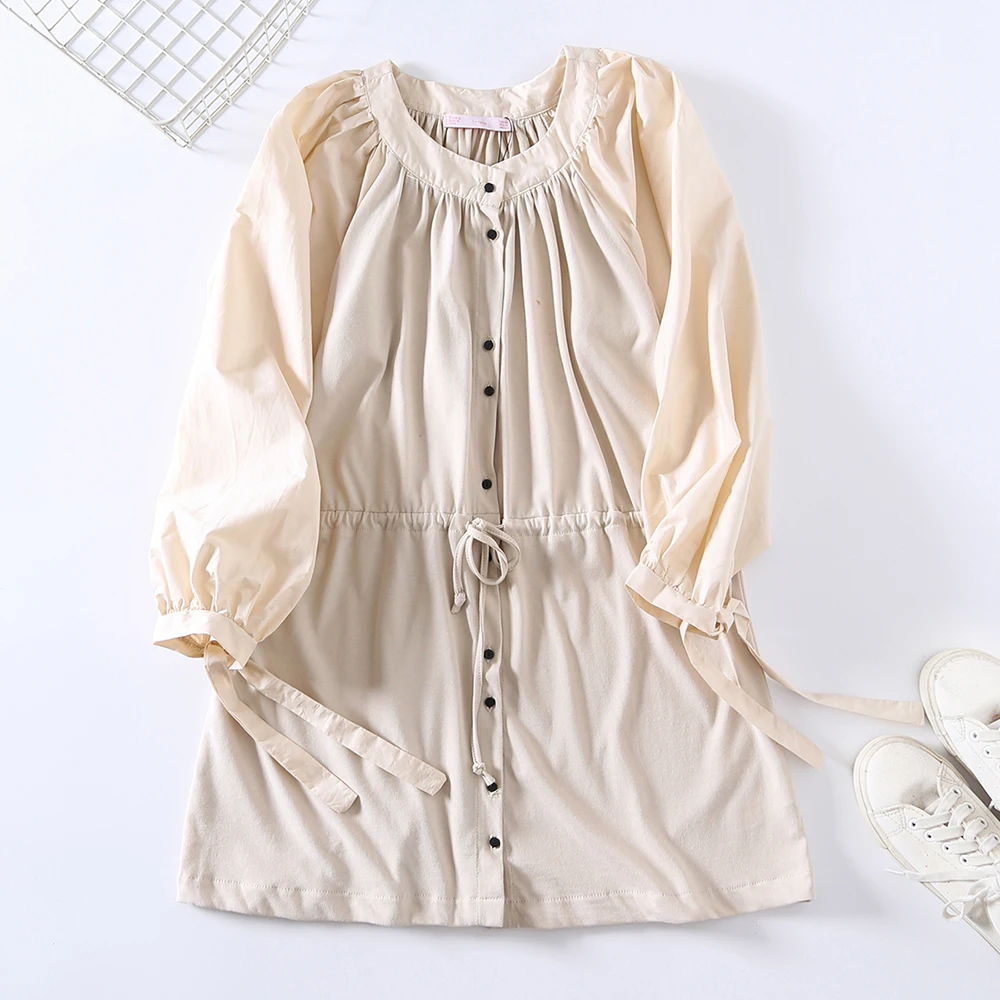 

Женское платье-мини с круглым вырезом, однобортное винтажное платье свободного покроя с длинным рукавом, осень 2021