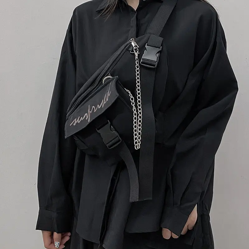 

Messenger Bag Canvas Mobile Phone Bag Men Women Fashion Casual Hip Ins Neutral Fashion Cool Dark Versatile Sports Chest Bag