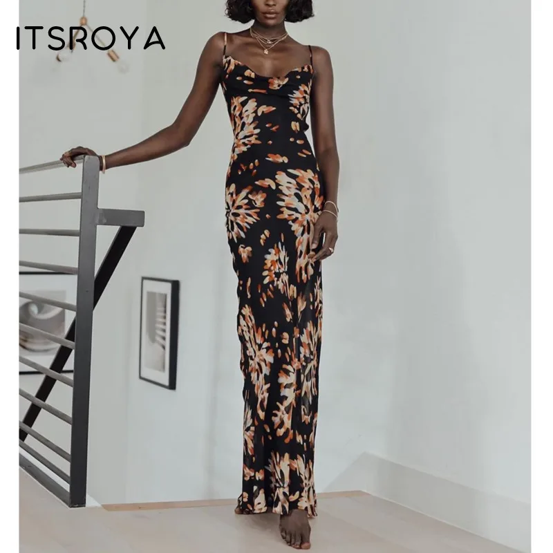 Пикантное длинное платье ITSROYA с модным принтом женские пляжные платья на