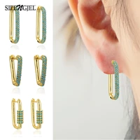 sipengjel fashion blue zircon hoop earrings punk geometric oval dangle drop earrings for women piercing jewelry