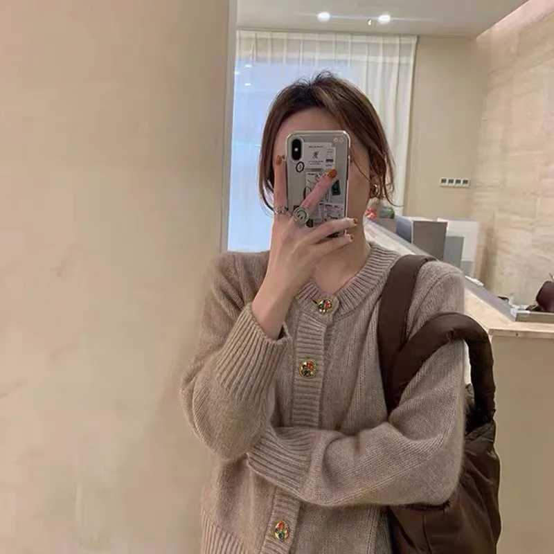 

Retro New Knitted Cardigan Sweater Women Fashion Color Button Long-Sleeved Sweater 2021 Spring And Autumn Loose Casual Coat