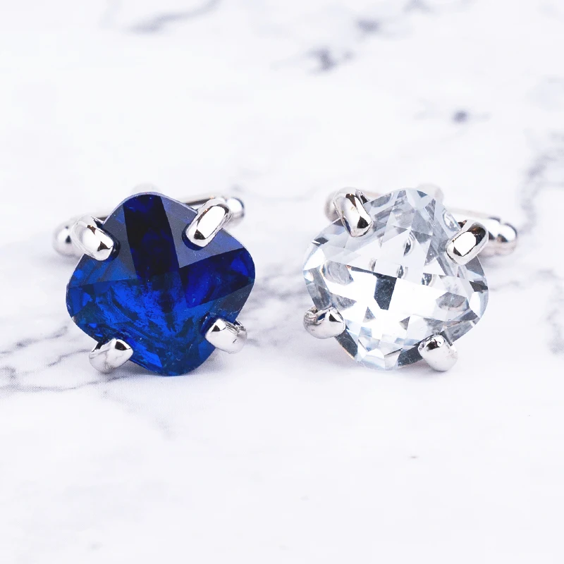 Роскошные запонки с кристаллами для мужчин брендовые высококачественные синие и