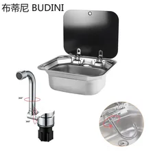 Single Bowl RV Hand Wash Basin Sink with Lid for Fit for Compatible with RV Caravan Camper Kitchen Stainless Steel Sink