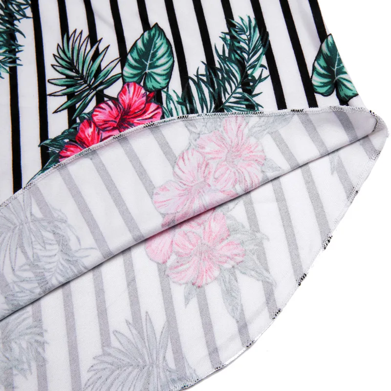 

Womens Vertical Striped Floral Print Top Vest Summer Female Sleeveless O-neck Crop Top Tank Tees For Women