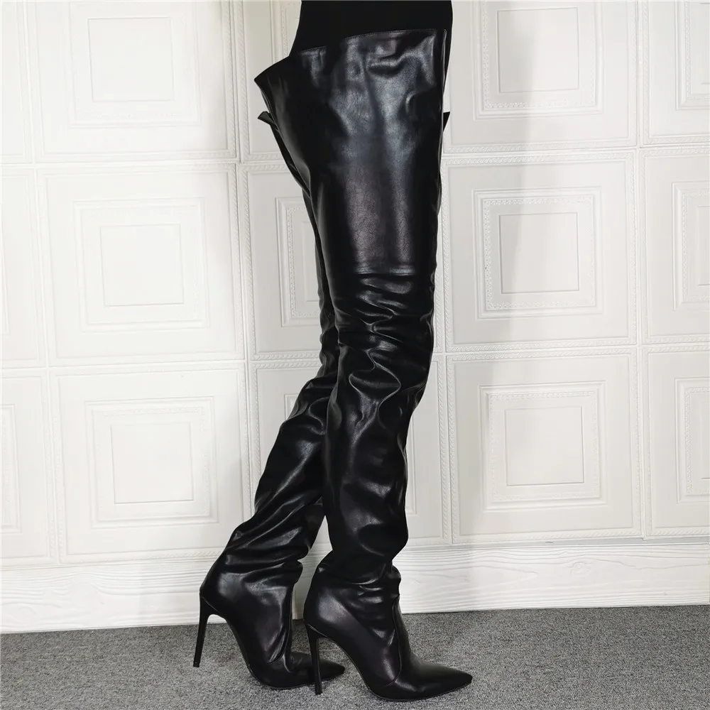 Ins/Сапоги выше колена из латекса Черные пикантные вечерние сапоги на тонком