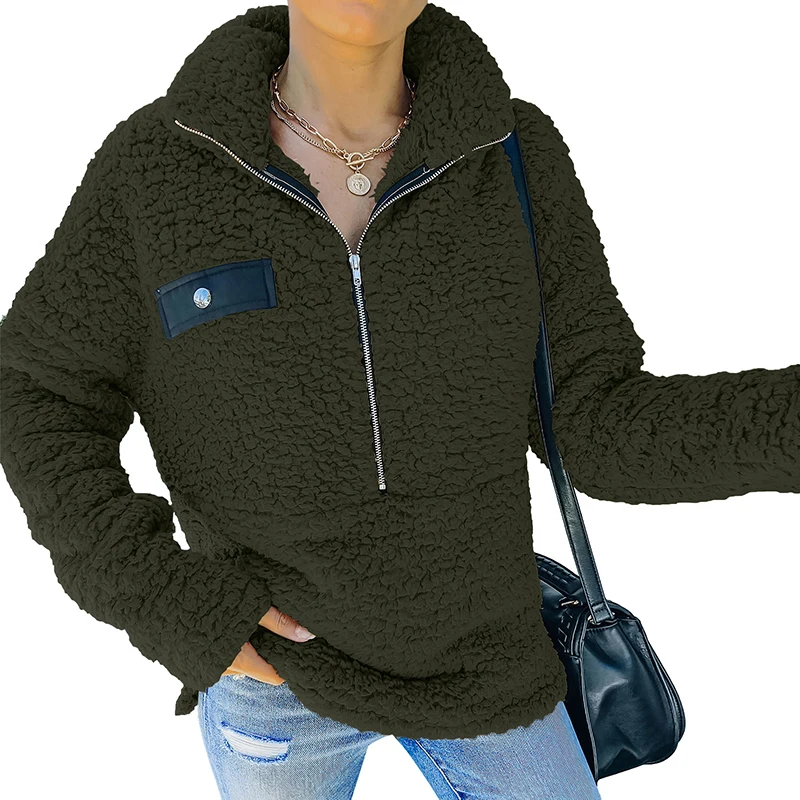 Зимние теплые плюшевые свитшоты Женское пальто на молнии топы однотонная
