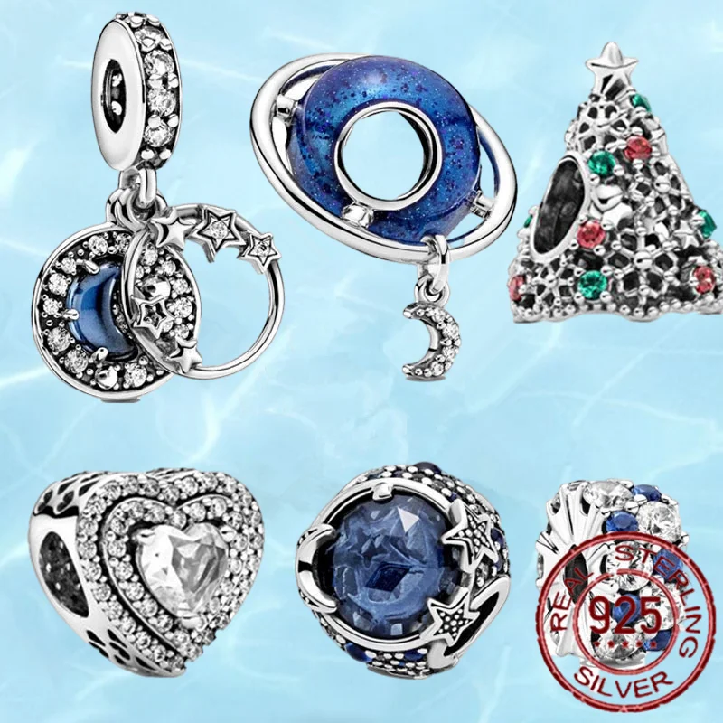 

2020 New 925 Sterling Silver Shining Earth Moon Charm Fit Original 3mm Bracelet&Bangle For Women Birthday Fashion Jewelry Gift