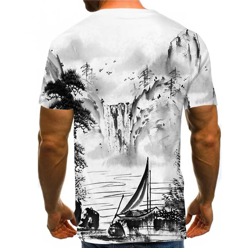 

Men Graphic T Shirts Round Neck 3D Print Short Sleeve Daily Tops Black And White Art Tees