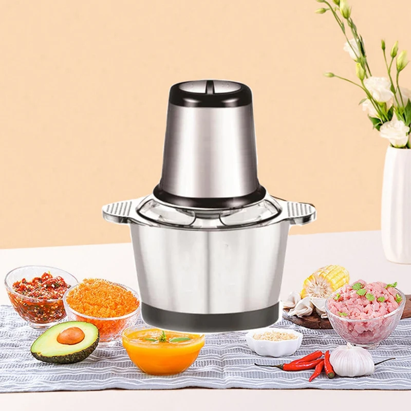 

2 Speeds 250W Stainless Steel 2L Capacity Electric Chopper Meat Grinder Mincer Food Processor Slicer,EU Plug