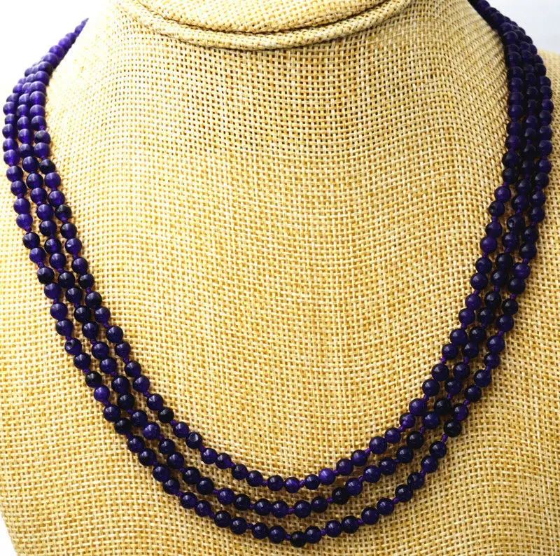 

NEW Fashion jewelry 3 rows 4 mm Russias amethysts bead necklace 17-19 "