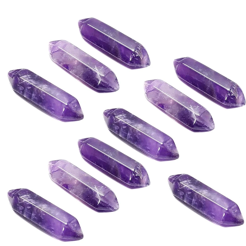 

Natural Amethyst Crystal Point 10 PCS Hexagonal Healing Reiki Quartz Stones Bulk for Jewelry Making