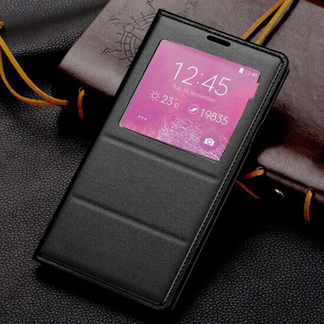 Smart  Flip Cover Leather Case For Samsung Galaxy Note 4 Note4 N910  N910H Phone Case Cover Smart View With Original Chip