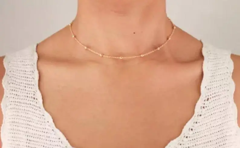 

Satellite Chain, Gold Silver Bobble Necklace, Choker Necklace, Layering Chain,Beaded Ball, Minimalist, Dainty