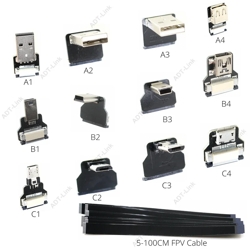 FPV монитор стандартный мини USB сверхплоский гибкий зарядный кабель FPC 90 градусов
