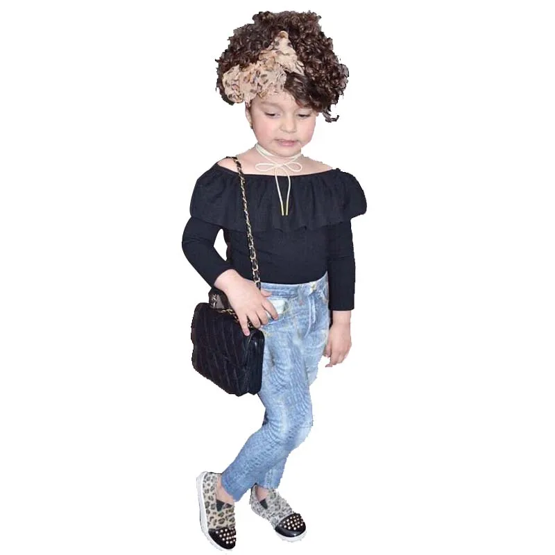 Детская одежда наряды для девочек комплект детской одежды из бутика черные топы