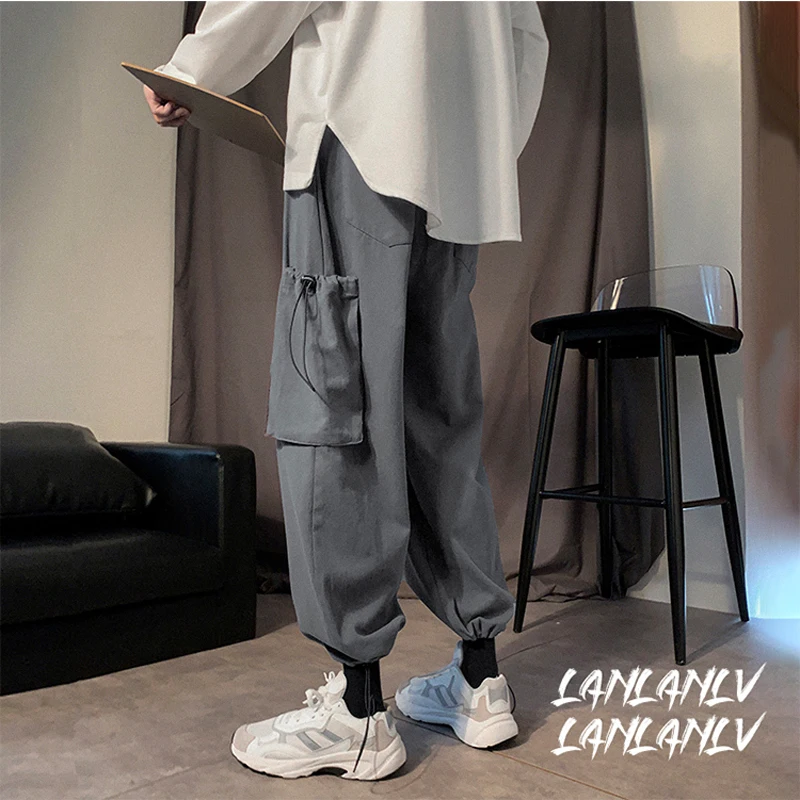 

Drawstring Men's Cargo Pants Men's Solid Casual Pants Multi Pocket Straight Loose Joggers Men's Clothing Trousers Sports Pants
