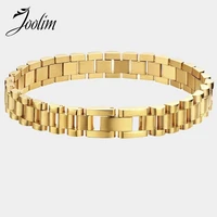 joolim high end gold finish link chain bracelet adjustable stainless steel bracelet rectangle bracelet