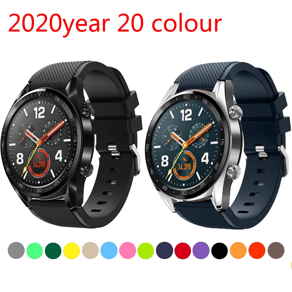 

Ремешок 20 видов цветов резиновый для Huawei Watch GT, силиконовый сменный Браслет для часов Honor Watch Magic Sport, 22 мм