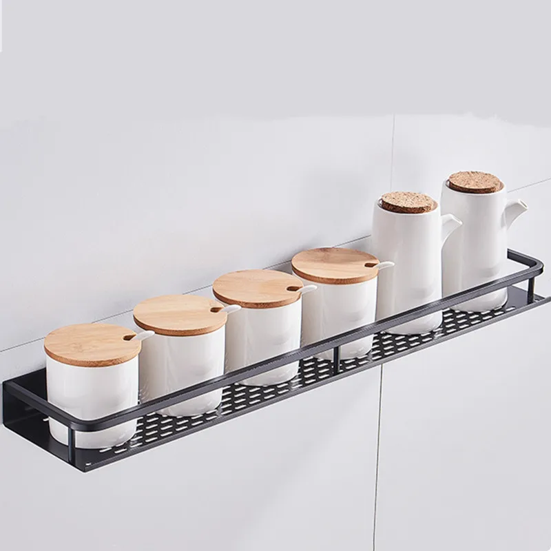 Полка для ванной черная алюминиевая настенная квадратная полка шампуня