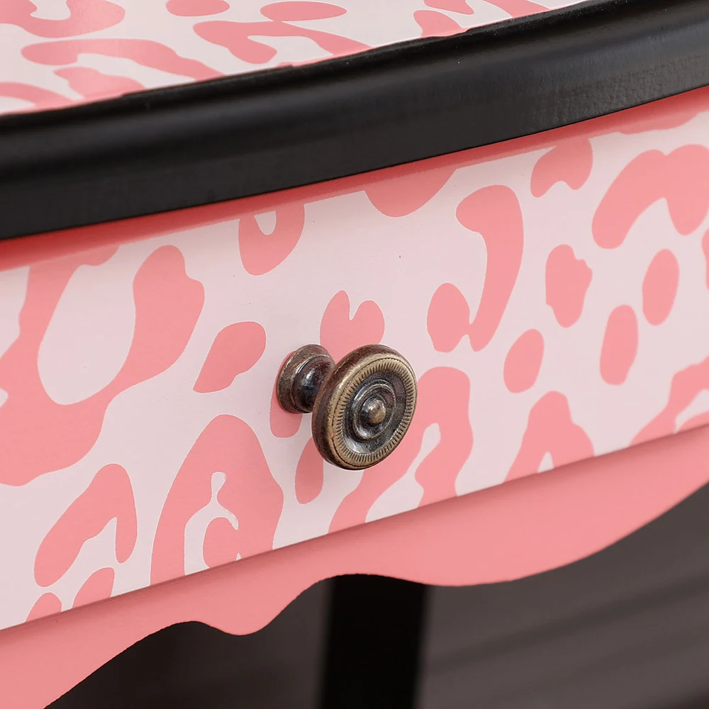

Three-Fold Mirror Single Drawer Arc Feet Children Dresser Red Leopard Print